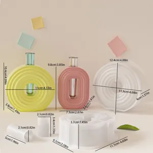 DIY silicone geometric vase mold oval ring flowerpot resin casting mold with test tube