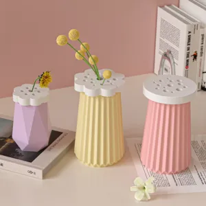 Pastel decorative flower vase set with cute lids for home table and flower decor.