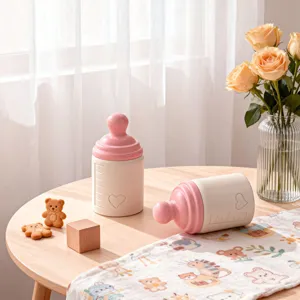 Cute pink baby bottle silicone mold heart storage jar DIY candle holder resin craft kit
