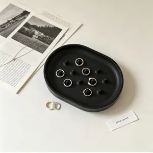 Black oval ring storage tray silicone mold jewelry display holder organizer dish home decor