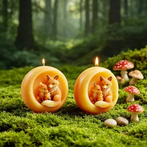 Cute fox family aromatherapy candle in tree hole shape, perfect for home decor and cozy lighting.
