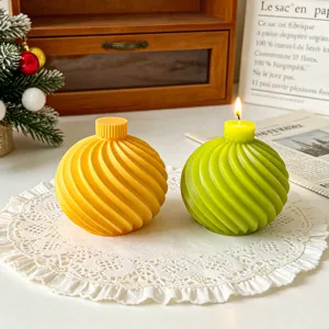 Vela aromática redonda rayada en espiral para decoración del hogar, regalo de navidad.