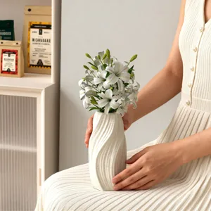 Minimalist wave threaded ceramic vase and silicone mold for elegant home floral arrangements.