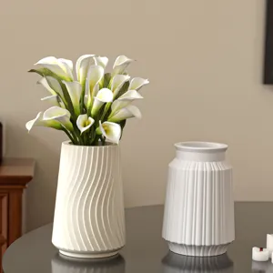 Nordische weiße gewellte vertikale Streifen Vase Silikonform Desktop Blumentopf Deko