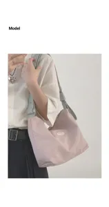 Casual women canvas shoulder bag underarm hobo tote bag stylish daily use pink and grey