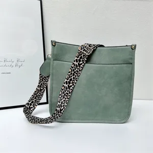 Fashion green crossbody tote bag for women with chic leopard wide strap daily use.
