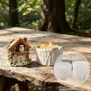 Three Dimensional Forest Owl Wooden House Silicone Mold DIY Cake Candle Cup Gypsum Mold Craft Resin Epoxy Baking Mold
