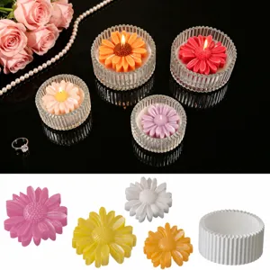 DIY Silicone Mold Round Striped Storage Jar Candle Cup Flower Pot Mold Daisy Flower Aromatherapy Resin Craft