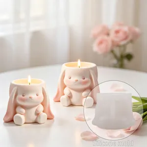 Schattig Hangoorkonijn Siliconen Mal 3D Dier Kaars Gips Pot Mal DIY Ambacht Huisdecoratie