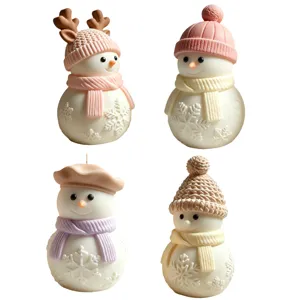 Ensemble de moules en silicone bougie bonhomme de neige 3D de Noël avec écharpe.