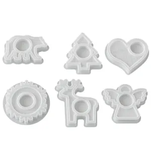 Lot de 6 moules en silicone pour bougeoir de Noël avec ours sapin cœur renne et ange.