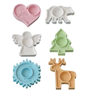 Set de moules en silicone pour bougeoir de Noël avec motifs en relief de cerf et sapin