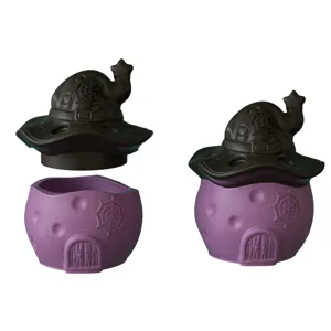 Halloween witch hat house silicone mold, spiderweb candle jar and flower pot gypsum mold.