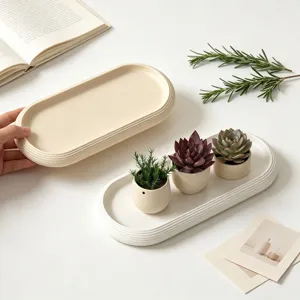 Minimalist oval striped tray silicone mold for DIY aromatherapy gypsum storage dish home decor