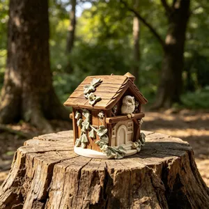 Detailed close-up view of 3D forest owl wooden house silicone mold for creative DIY crafts.