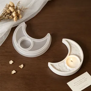 Silicone mold for moon and star candle holder, DIY gypsum tray and candle base design.