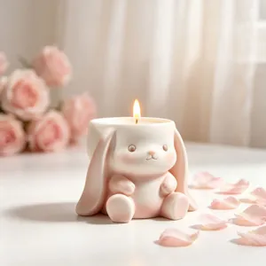 Schattige hangoor konijn geurkaars beker, roze konijn kandelaar voor huisdecoratie en cadeau.
