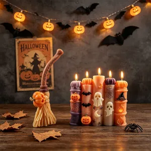Ensemble de bougies parfumées Halloween avec citrouille fantôme chauve-souris balai pour décor de fête