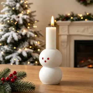 Portacandela a forma di pupazzo di neve bianco design sferico minimalista decoro natalizio