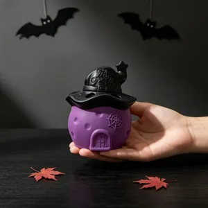 Halloween witch hat house silicone mold detailed view showing the spider web texture.