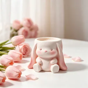 Leuke roze hangende oren konijn geurkaars kop keramische desktop ornament home decor