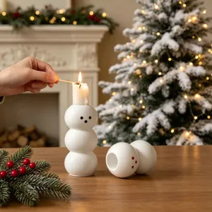 Portacandela pupazzo di neve di Natale stile nordico in ceramica decorazione da tavola festa