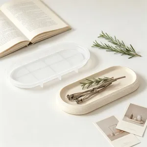 Minimalist oval striped tray silicone mold for DIY aromatherapy gypsum and resin storage crafts.