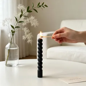 Black bubble pillar candle minimalist modern nordic aesthetic decor soy wax long candle