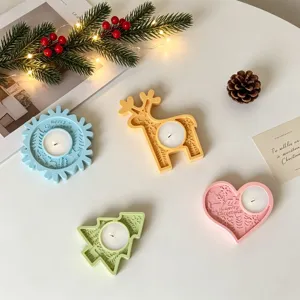Ensemble de moules en silicone pour bougeoir de Noël avec flocon, cerf, sapin et cœur.