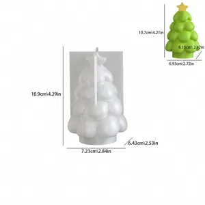 Christmas tree silicone candle mold detail view with clear dimensions and finished product.
