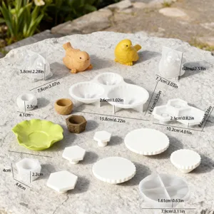 Outdoor pastoral style DIY silicone mold set with hexagonal and wave trays for home decor.