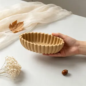 Molde de bandeja ovalada de silicona festoneada, bol de almacenamiento plisado para decoración DIY.