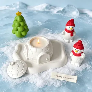 Christmas igloo candle cup and cute snowman tree silicone mold set for holiday home decor