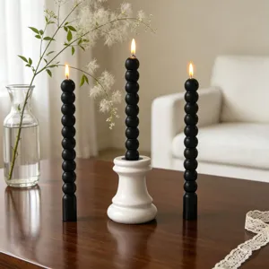 Ins style black bubble pillar candle set with white ceramic holder for home decor aesthetic room