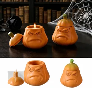 Halloween Angry Pumpkin Storage Box Silicone Mold DIY Aromatherapy Plaster Candle Cup Holder Mold Craft Making Tool