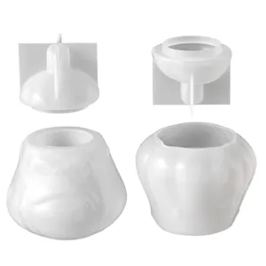 DIY angry pumpkin silicone mold set for Halloween candle cups and plaster storage jars.