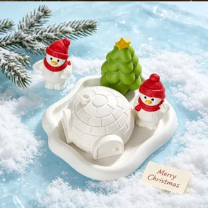 Christmas silicone mold set featuring igloo, snowman and Christmas tree for decor