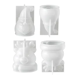 Detailed view of 3D Christmas silicone molds, ideal for handmade scented candles and crafts.