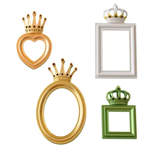 Detailed view of European vintage crown photo frame silicone molds in various geometric shapes.