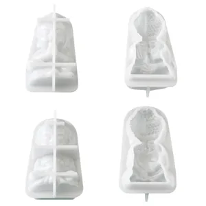 Meditating Buddha silicone mold for DIY candles and plaster crafts, detailed inner cavity.