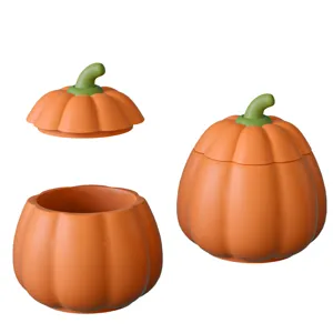 Pompoen opbergpot met deksel Halloween decoratie oranje keramische container tafelornament