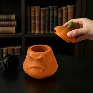 Halloween angry pumpkin silicone candle mold DIY epoxy resin storage jar container craft.
