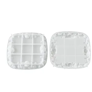 Square vintage rose floral silicone mold for DIY resin, aromatherapy plaster, and tray crafting.