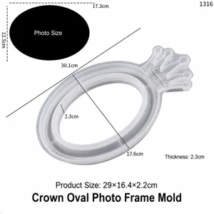 European crown photo frame silicone mold DIY oval resin casting craft tool size chart.