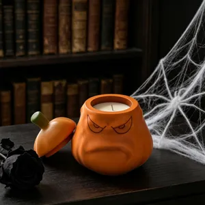 Halloween angry pumpkin lidded candle jar silicone mold for DIY aromatherapy jar.