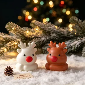 Christmas reindeer silicone mold, cute elk candle making tool for holiday home decor.
