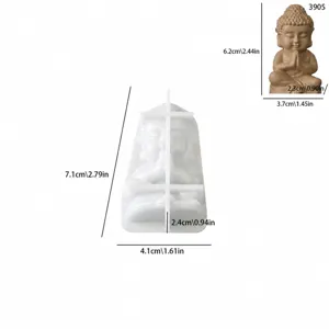 Detailed view of the meditating Buddha silicone mold with precise dimension specs and finished product.