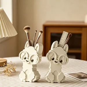 Cute alpaca pen holder with glasses, creative animal storage jar for desk organization and decor.