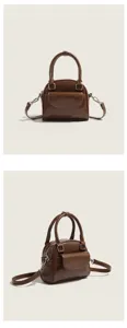 Glossy brown small handbag retro chic commuter shoulder bag vintage shell style cross body bag