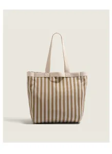Detailed view of the stylish striped canvas tote bag showing fine texture and durable stitching.